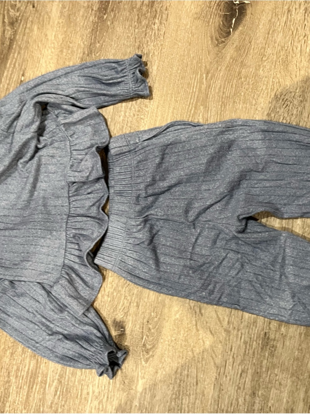 GAP Girls Gray Ribbed Ruffle Hem Pajama Set - Picture 4 of 4